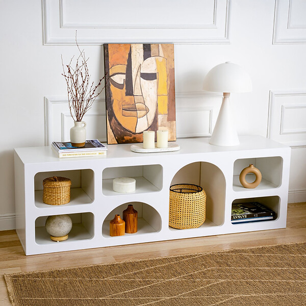 CONCEPT USINE - Buffet bas 7 niches design organique blanc 160x50cm FERLIS - large