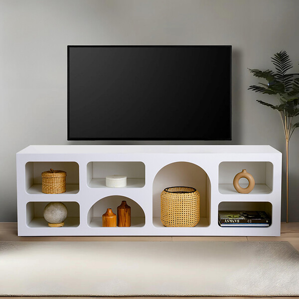 CONCEPT USINE - Buffet bas 7 niches design organique blanc 160x50cm FERLIS - large