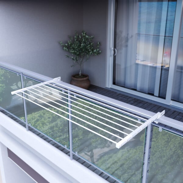 FOXYDRY - Étendoir balcon pliable et inclinable anti-rouille – blanc – 162x63x8 cm - FOXYDRY DUO - large