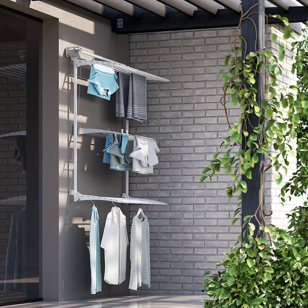 FOXYDRY - Étendoir mural 3 grilles pliable et réglable en hauteur – blanc – 88x52x137 cm - FOXYDRY Tower - large