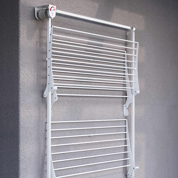 FOXYDRY - Étendoir mural 3 grilles pliable et réglable en hauteur – blanc – 88x52x137 cm - FOXYDRY Tower - large