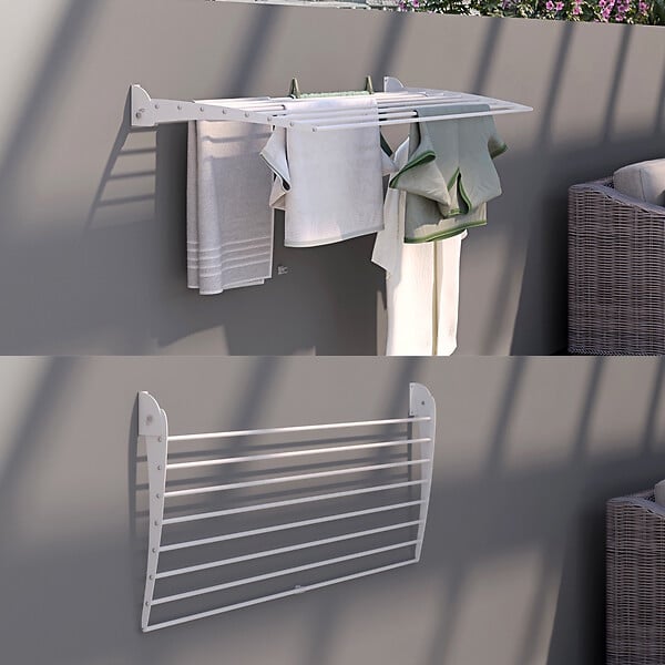 FOXYDRY - Étendoir à linge mural pour intérieur et extérieur – blanc – 116x50x10 cm - FOXYDRY Fold Down 120 - large