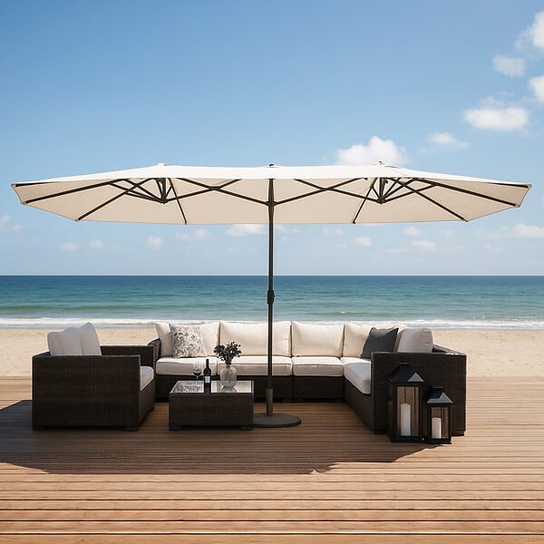 CONCEPT USINE - Parasol double  ecru droit ovale 2,7 x 4,6 m VENICE - large