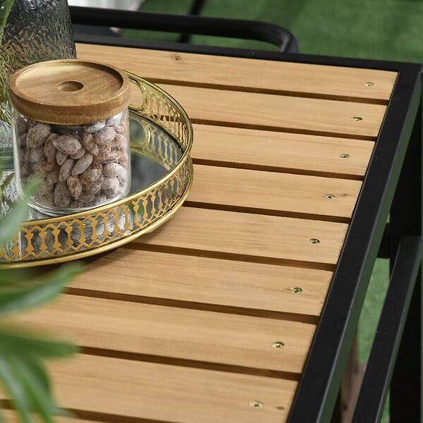 OUTSUNNY - Desserte de jardin chariot pour plancha barbecue en bois et métal avec 2 étagères et 3 crochets - 107 x 65 x 80 cm noir naturel - large