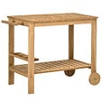 OUTSUNNY - Desserte de jardin - desserte pour plancha - étagère, 3 porte-bouteilles, 2 roues, poignée - bois sapin pré-huilé - vignette