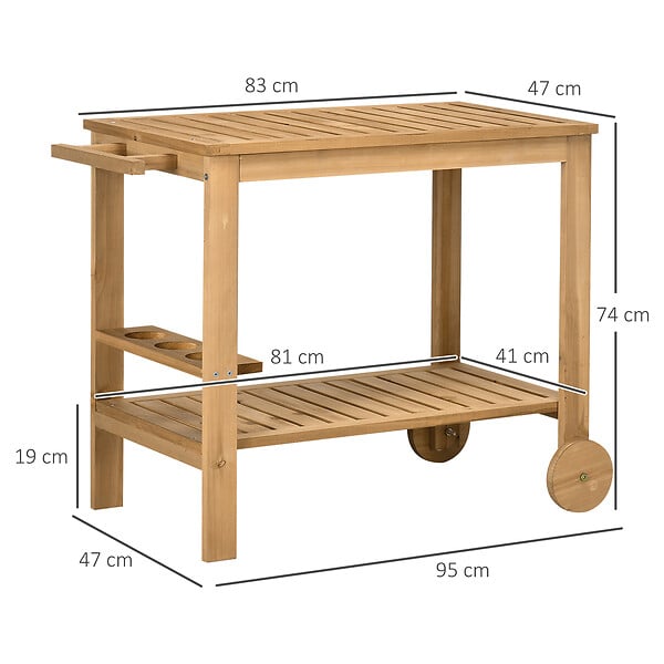 OUTSUNNY - Desserte de jardin - desserte pour plancha - étagère, 3 porte-bouteilles, 2 roues, poignée - bois sapin pré-huilé - large