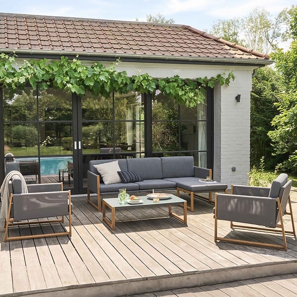 OVIALA - Salon de jardin 5 places en aluminium gris - Nacala - large