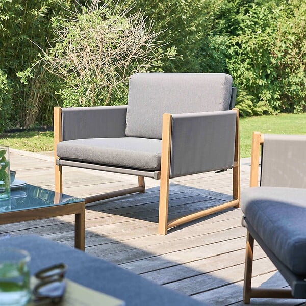 OVIALA - Salon de jardin 5 places en aluminium gris - Nacala - large