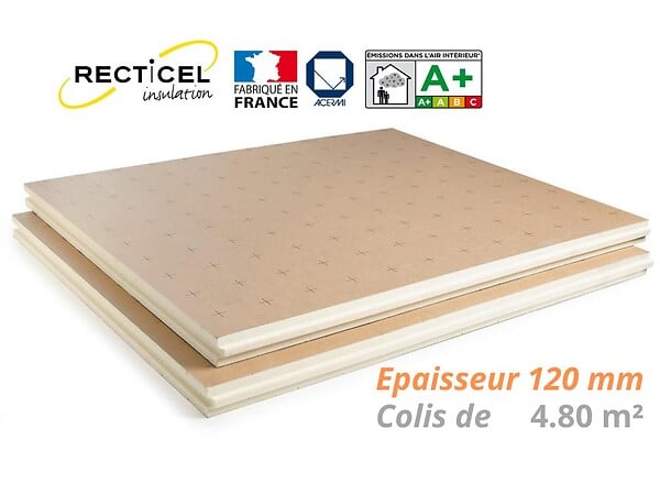 RECTICEL - Dalle PU plancher chauffant Epaisseur 120 mm 1200x1000 R5.55 Paquet de 4.80 m² (4 dalles) - large