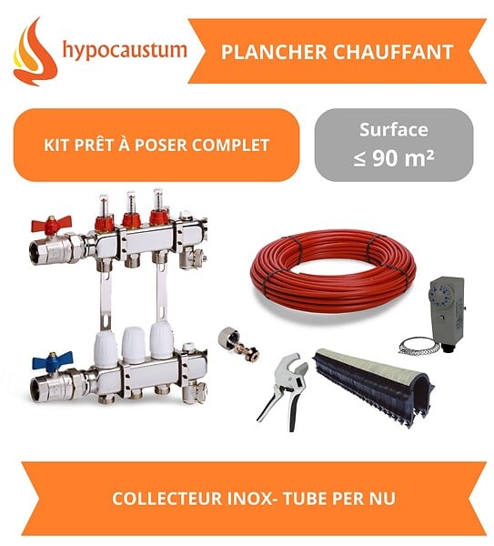 HYPOCAUSTUM - Kit plancher chauffant hydraulique 90 m² - Tube PER - Collecteur Inox - large