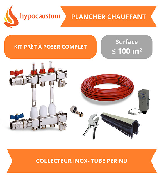 HYPOCAUSTUM - Kit plancher chauffant hydraulique 100 m² - Tube PER - Collecteur Inox - large