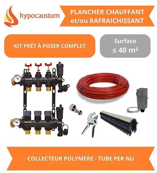 HYPOCAUSTUM - Kit plancher chauffant hydraulique 40 m² - Tube PER - Collecteur Polymère - large