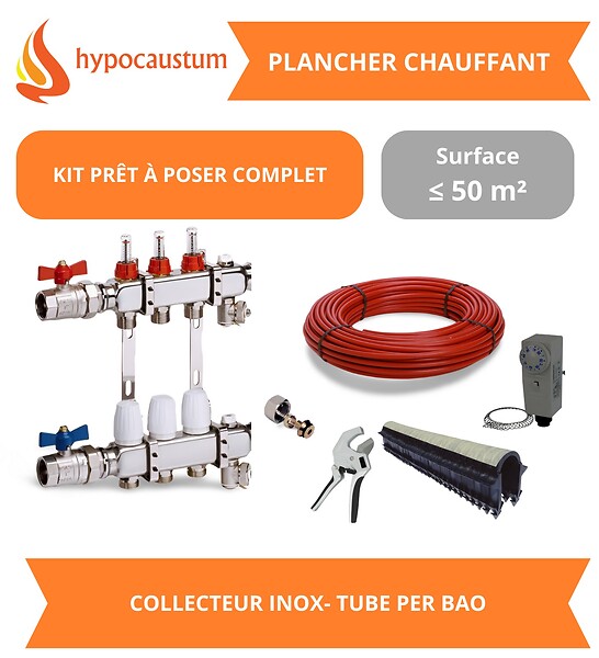 HYPOCAUSTUM - Kit plancher chauffant hydraulique 50 m² - Tube PER BAO - Collecteur Inox - large