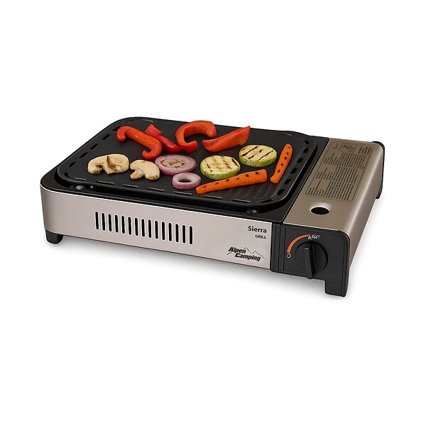 ALPENTECH - Plancha à gaz Barbecue grill 2100W Cuisson 30 x 24cm Piezo + 4 cartouches gaz + Mallette ALPEN - large