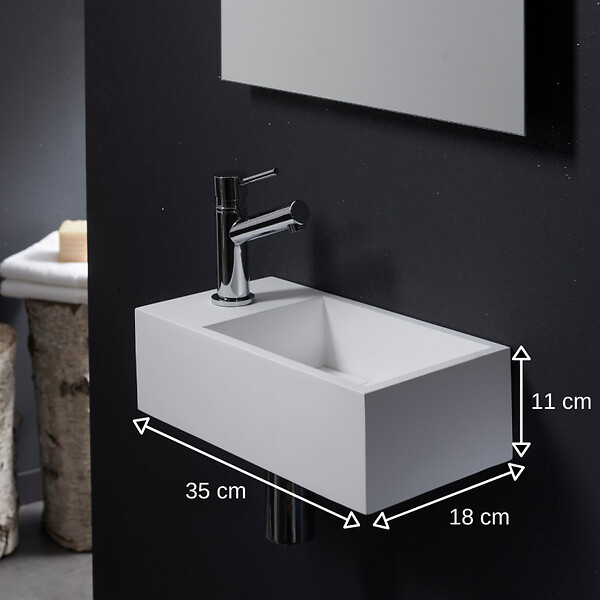 GODART - Lave-mains gain de place en solid surface sacramento 35 x 18 cm version gauche - large