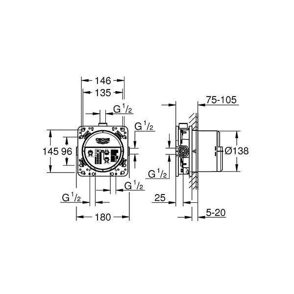 GROHE - Corps pour mitigeur encastrée EUROSMART COSMOPOLITAN GROHE 35600000 3 sorties universelles - large