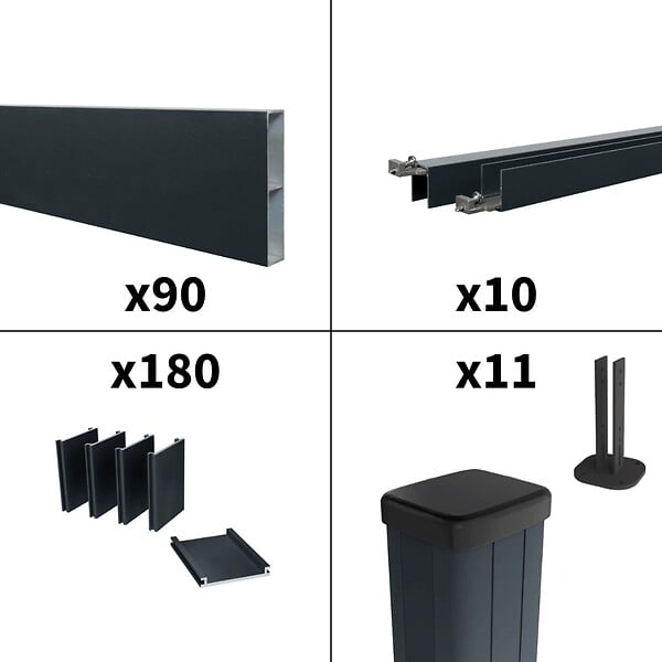 DECKLINEA - Kit Clôture Aluminium Ajourée sur Muret OLINDA Anthracite 18,33x1,2m - Lames ajourées 21x45x1780 mm - Brise Vue - Palissade - large