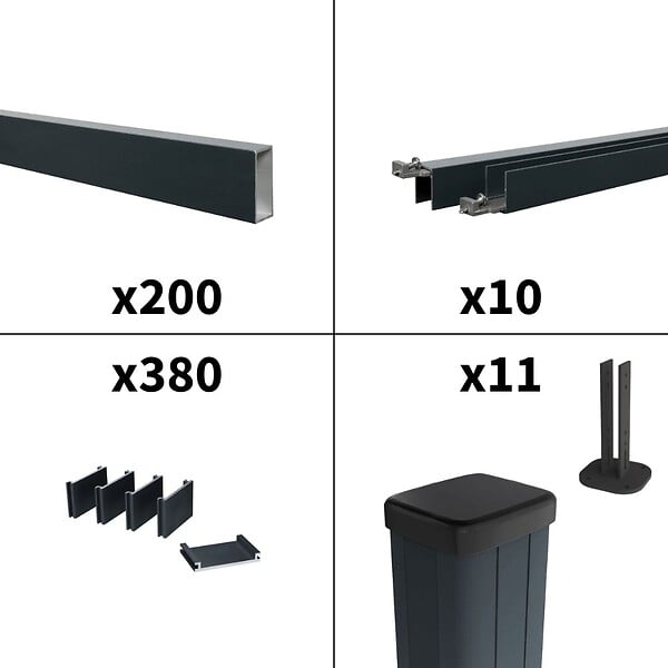 DECKLINEA - Kit Clôture Aluminium Ajourée sur Muret OLINDA Anthracite 18,33x1,2m - Lames ajourées 21x45x1780 mm - Brise Vue - Palissade - large