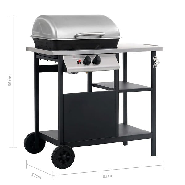 VIDAXL - vidaXL Barbecue à gaz avec tablette à 3 couches Noir et argenté - large
