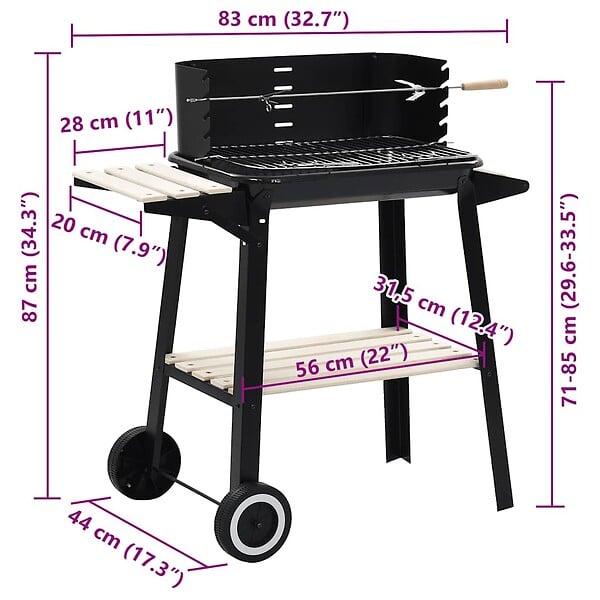 VIDAXL - vidaXL Barbecue au charbon de bois avec roulettes - large
