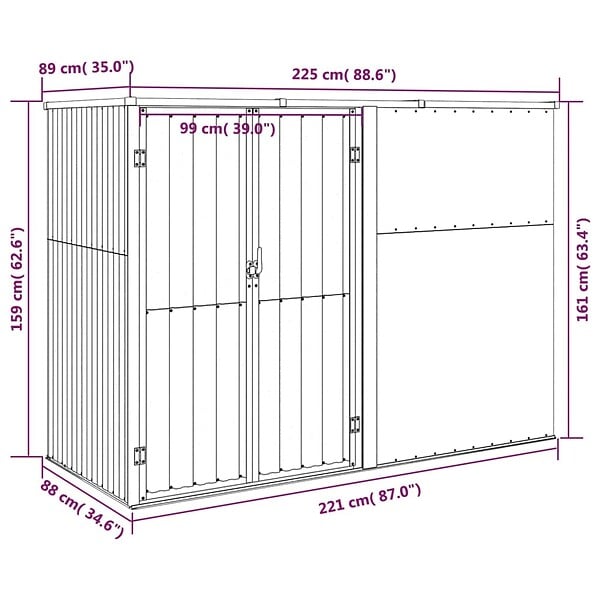 VIDAXL - vidaXL Abri à outils de jardin anthracite 225x89x161cm acier galvanisé - large
