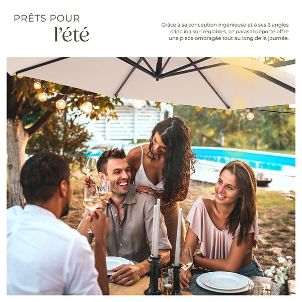 TECTAKE - Parasol DARIA 300 cm avec pied déporté et housse de protection beige - large
