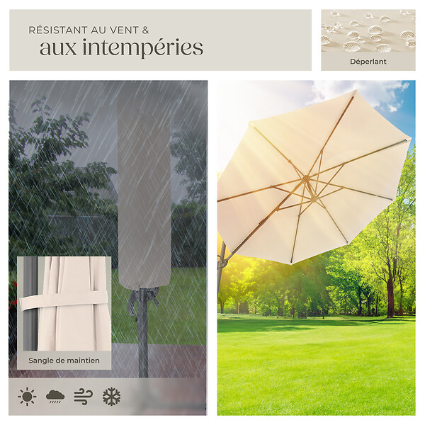 TECTAKE - Parasol DARIA 300 cm avec pied déporté et housse de protection beige - large