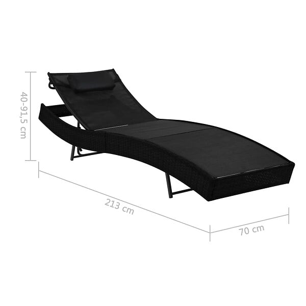 VIDAXL - vidaXL Chaise longue 2 pcs et table Résine tressée et textilène Noir - large