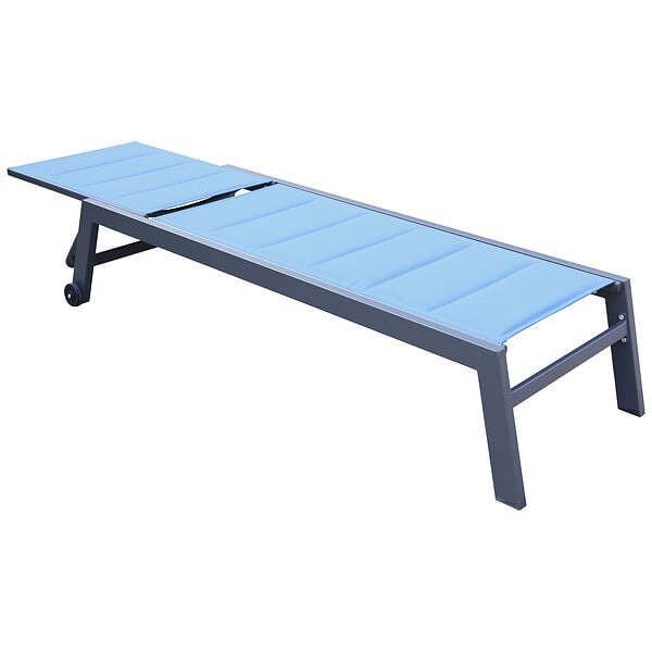 HAPPY GARDEN - Bain de soleil BARBADOS en textilène bleu gris - aluminium anthracite - large