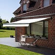 HAPPY GARDEN - Store banne SAULE 3,95 × 3m - Toile beige et structure grise - vignette