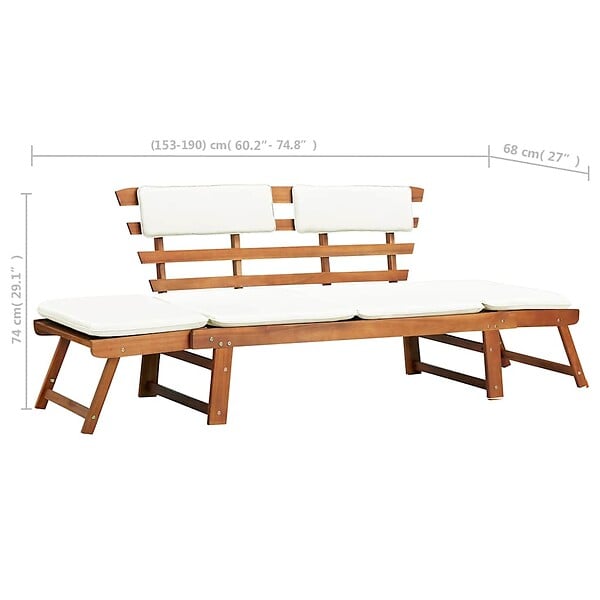 VIDAXL - vidaXL Banc de jardin avec coussins 2-en-1 190 cm Bois solide d'acacia - large