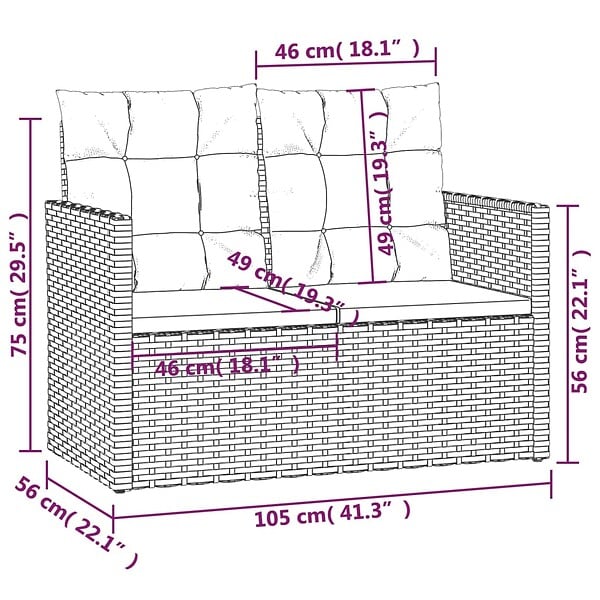 VIDAXL - vidaXL Banc de jardin avec coussins Gris 105 cm Résine tressée - large