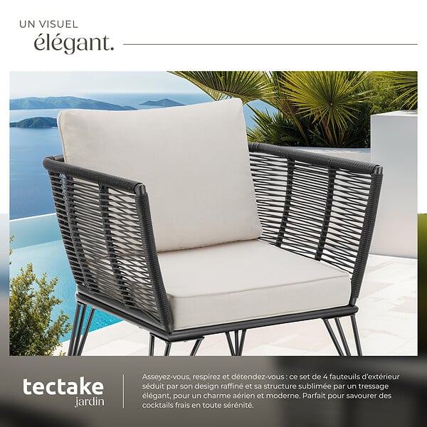 TECTAKE - Lot de fauteuils de jardin en résine tressée SUNDO gris anthracite - large
