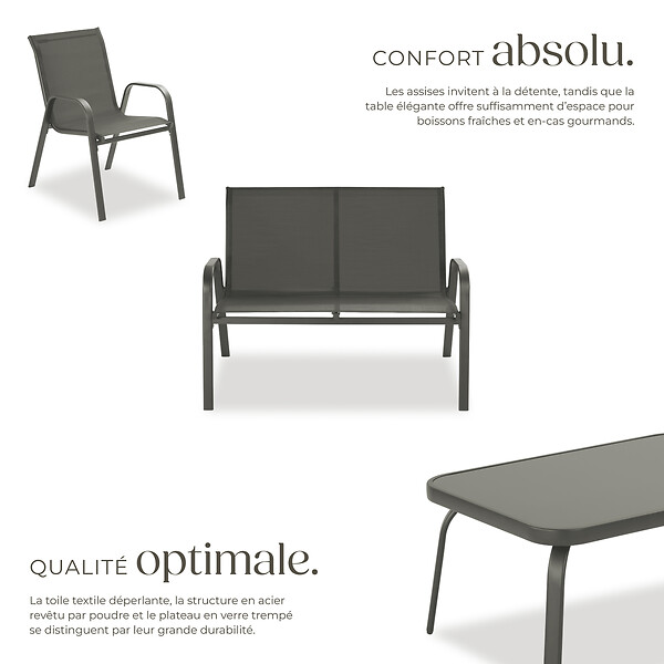 TECTAKE - Salon de jardin NORA pour 4 personnes avec table gris anthracite - large