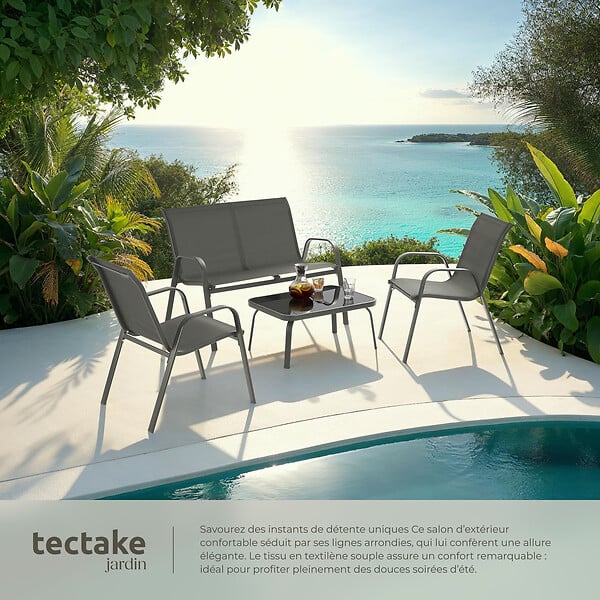 TECTAKE - Salon de jardin NORA pour 4 personnes avec table gris anthracite - large