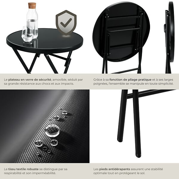 TECTAKE - Ensemble table et chaises de jardin DUSSELDORF noir - large