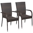 VIDAXL - vidaXL Chaises empilables d'extérieur lot de 2 Résine tressée Marron - vignette