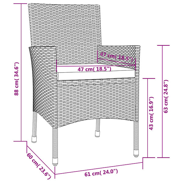 VIDAXL - vidaXL Chaises de jardin avec coussins lot de 4 Résine tressée Noir - large