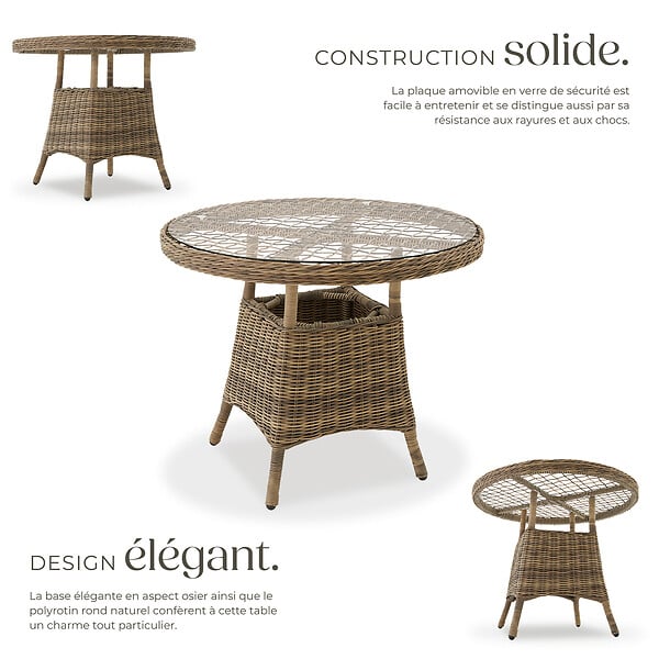 TECTAKE - Table de jardin avec cadre en aluminium et plateau en verre naturel - large