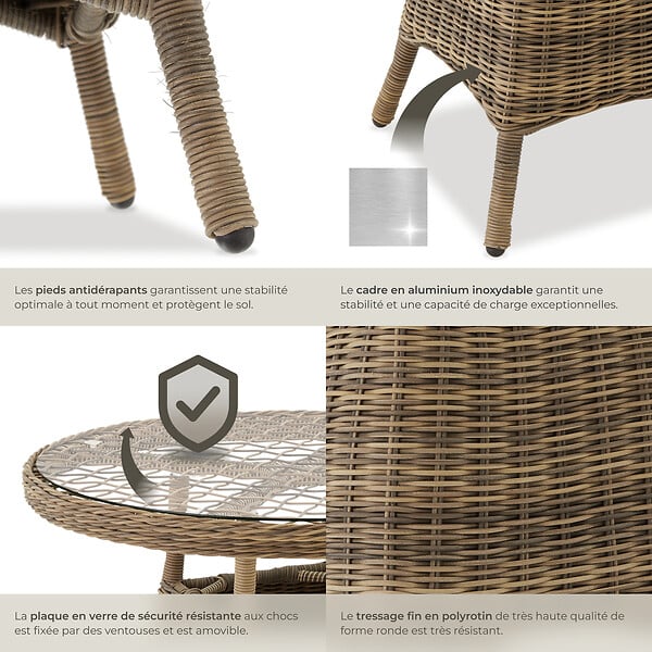 TECTAKE - Table de jardin avec cadre en aluminium et plateau en verre naturel - large