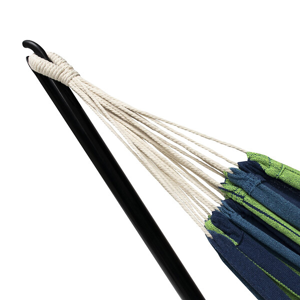 ID MARKET - Hamac avec support métal noir et toile rayée bleue et verte - large