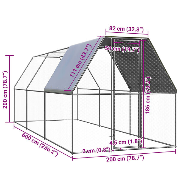 VIDAXL - vidaXL Poulailler d'extérieur 2x6x2 m Acier galvanisé - large