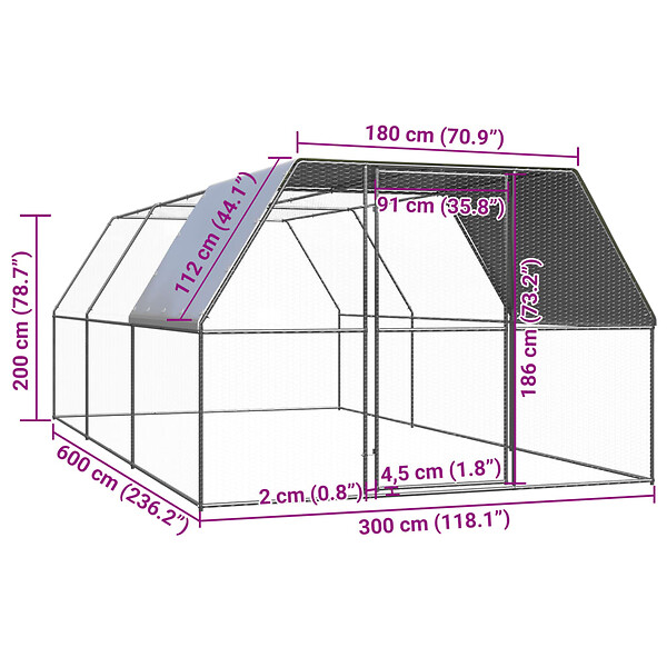 VIDAXL - vidaXL Poulailler d'extérieur 3x6x2 m Acier galvanisé - large