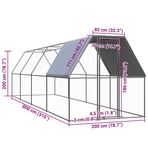 VIDAXL - vidaXL Poulailler d'extérieur 2x8x2 m Acier galvanisé - large