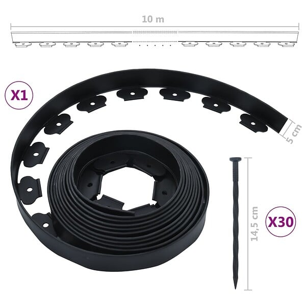 VIDAXL - vidaXL Bordure de pelouse flexible avec 30 piquets 10 m 5 cm - large