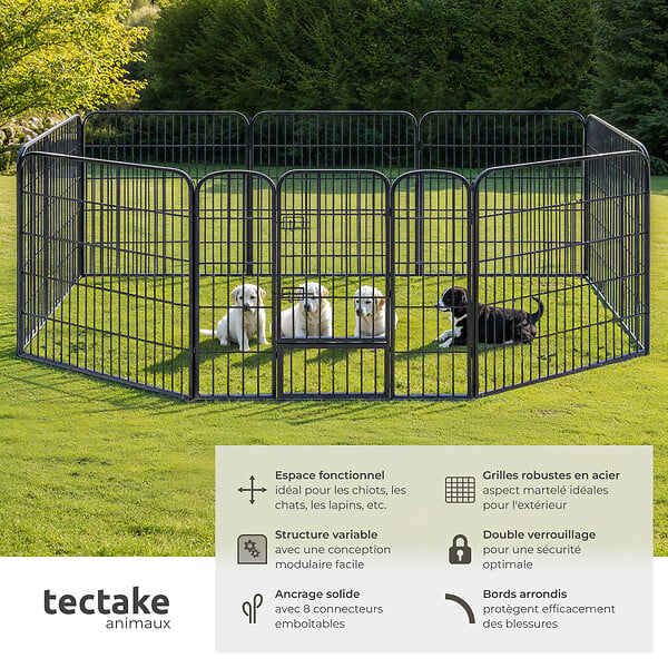 TECTAKE - Enclos pour chien modulable gris - large