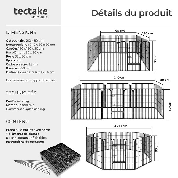 TECTAKE - Enclos pour chien modulable gris - large
