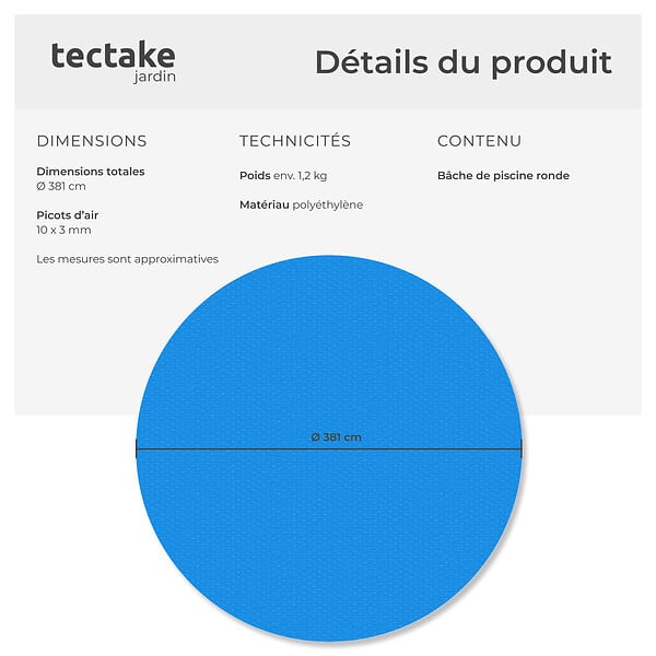 TECTAKE - Bâche solaire ronde pour piscine bleu - large