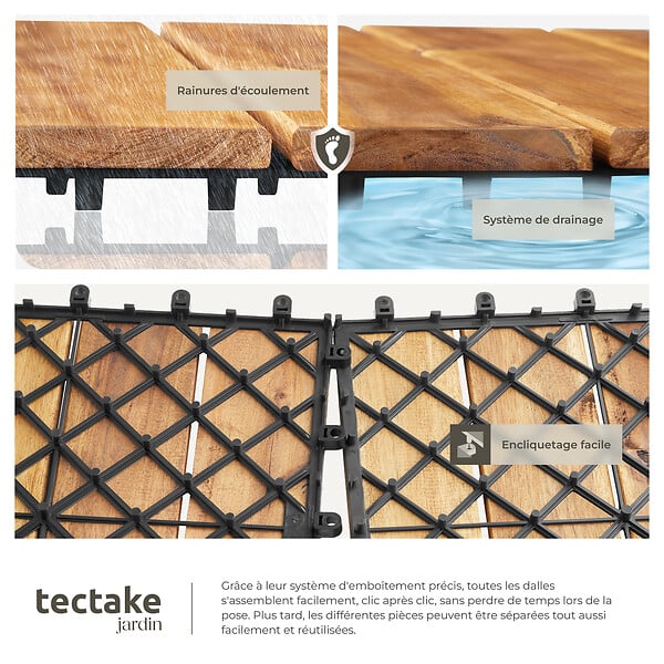 TECTAKE - Dalles de terrasse TABULA 4 lames marron - large