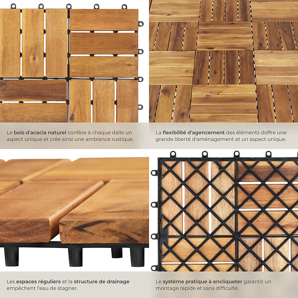 TECTAKE - Dalles de terrasse TABULA 12 lames marron - large